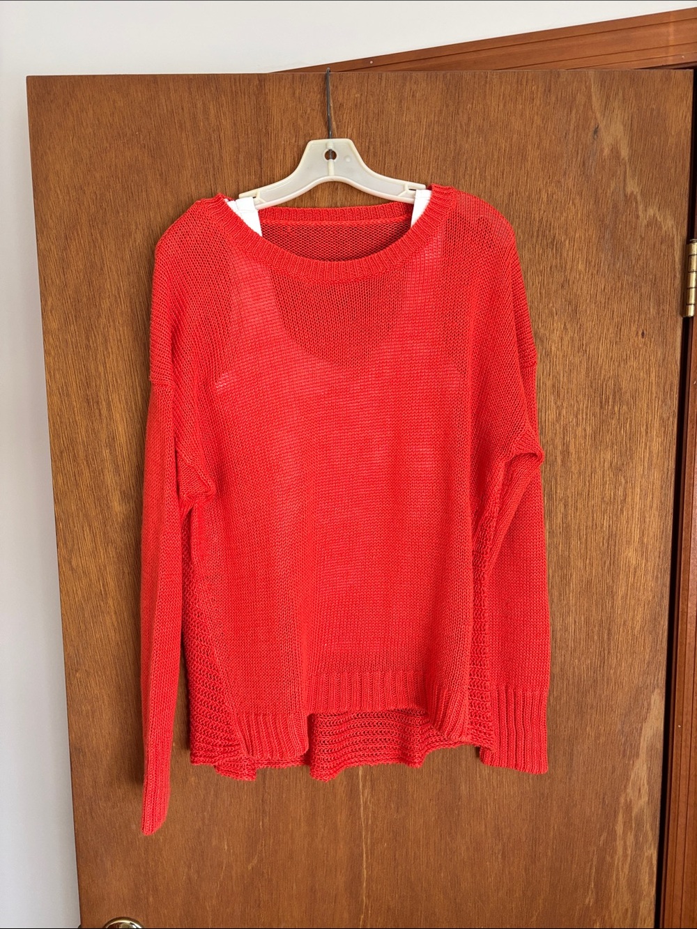 Lightweight Red Orange Knit Sweater - Women's Casual Pullover